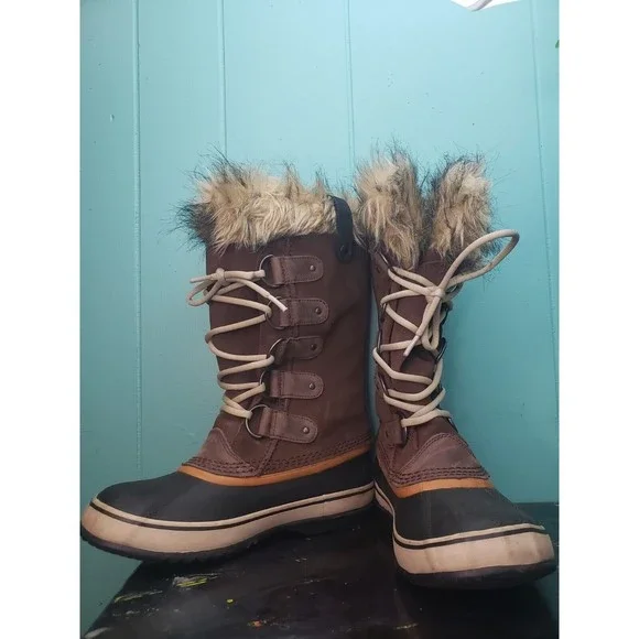 Sorel | Shoes | Sorel Joan Of Arctic Boots Nl54256 Brown Waterproof Womens  Size 7 Suede Fur